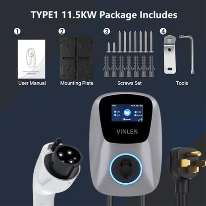 Vinlen EV Charger Level 2,48A 240V 11.5KW Smart J1772 Electric Vehicle Charging